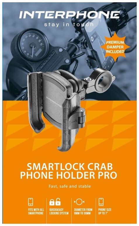 Držák na telefon Interphone Crab PRO s antivibrací a úchytem na řidítka Držák na telefon Interphone Crab PRO s antivibrací a úchytem na řidítka