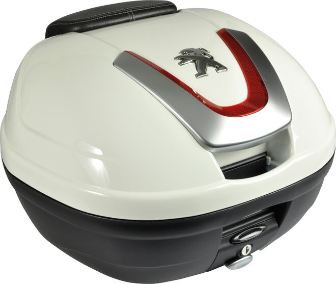 KUFR 34L MILKY WHITE + ČERNÁ KOŽENÁ OPĚRKA KUFR 34L MILKY WHITE + ČERNÁ KOŽENÁ OPĚRKA