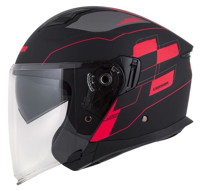 Helma Cassida Jet Tech Roxor černá matná-červená fluo-šedá Helma Cassida Jet Tech Roxor černá matná-červená fluo-šedá