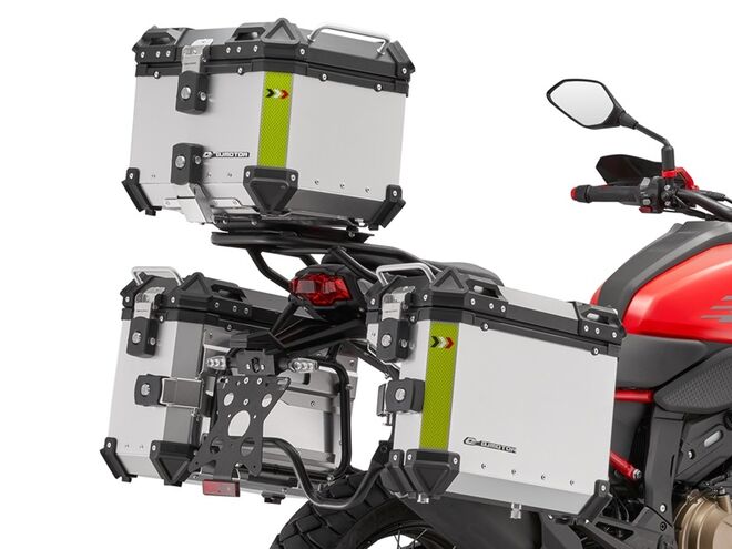 Motocykl QJMOTOR SRT 600SX - šedá s červeným pruhem - sada kufrů zdarma